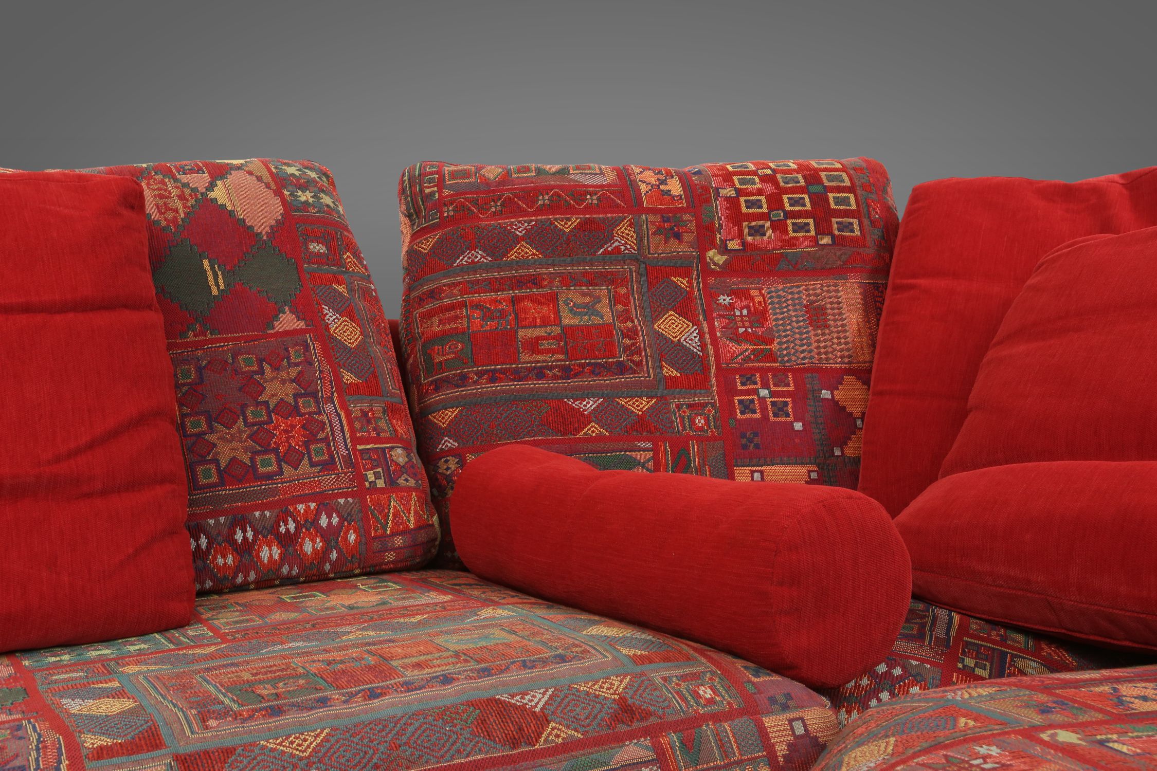 Modular Sofa in Red and Patterned Upholstery by Roche Bobois, France 1980sthumbnail